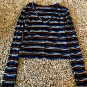 Striped long sleeve crop top